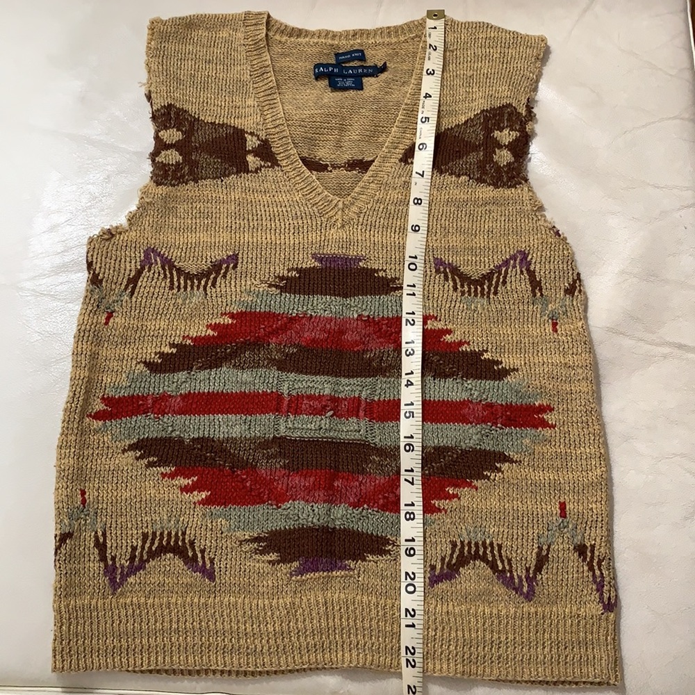 Ralph Lauren Tan Southwestern V-Neck Knit Vest with Red & Olive Motif - Picture 6 of 10